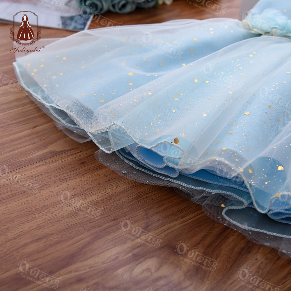 B0-2369 NewBorn Infant Dress Blue Plain Dyed Fluffy Tulle Kids Flower Girl Dresses Baby Girl Ball Gown