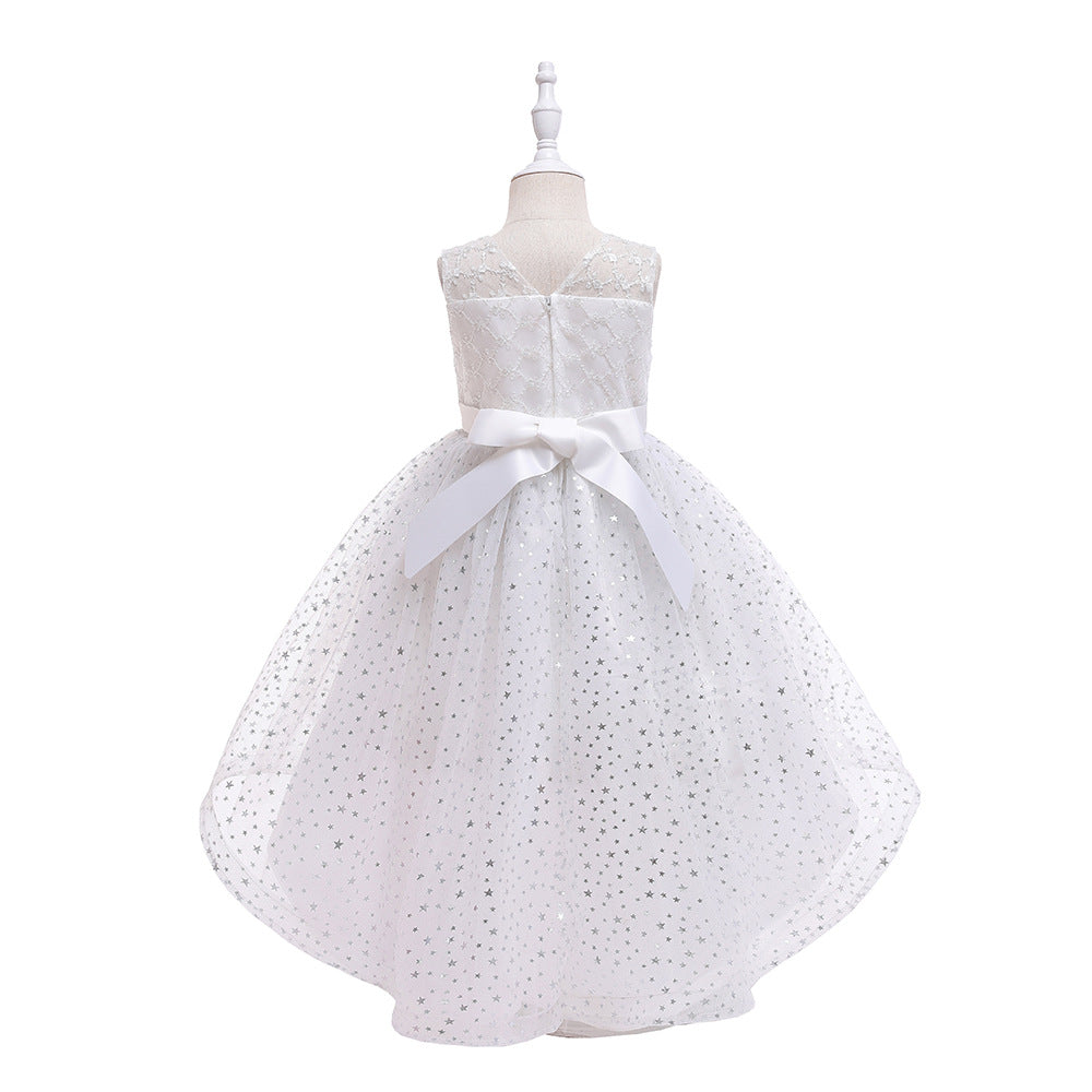 HP178 Outong Yoliyolei Ribbon Baby Girl Dresses Sequin Spangle Elegant Luxury Summer Dress Sleeveless Princess Snow White Evening Dresses For 5 6 7 8 Years Girl