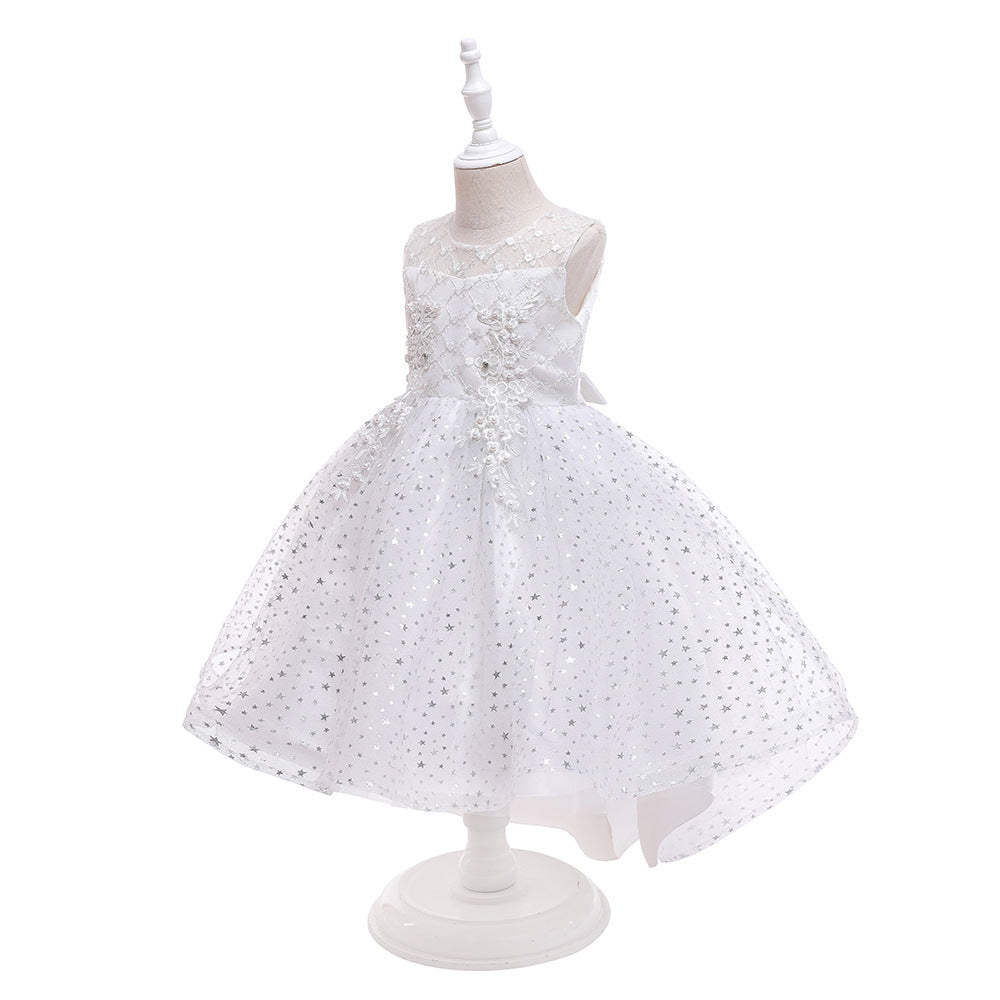 HP178 Outong Yoliyolei Ribbon Baby Girl Dresses Sequin Spangle Elegant Luxury Summer Dress Sleeveless Princess Snow White Evening Dresses For 5 6 7 8 Years Girl