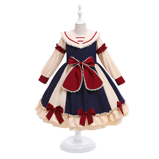 HP235 Outong Yoliyolei Girls Lolita Princess Dress Autumn Spring Long Sleeve Casual Ruffle Printed Sweet Lolita Dress for Performance