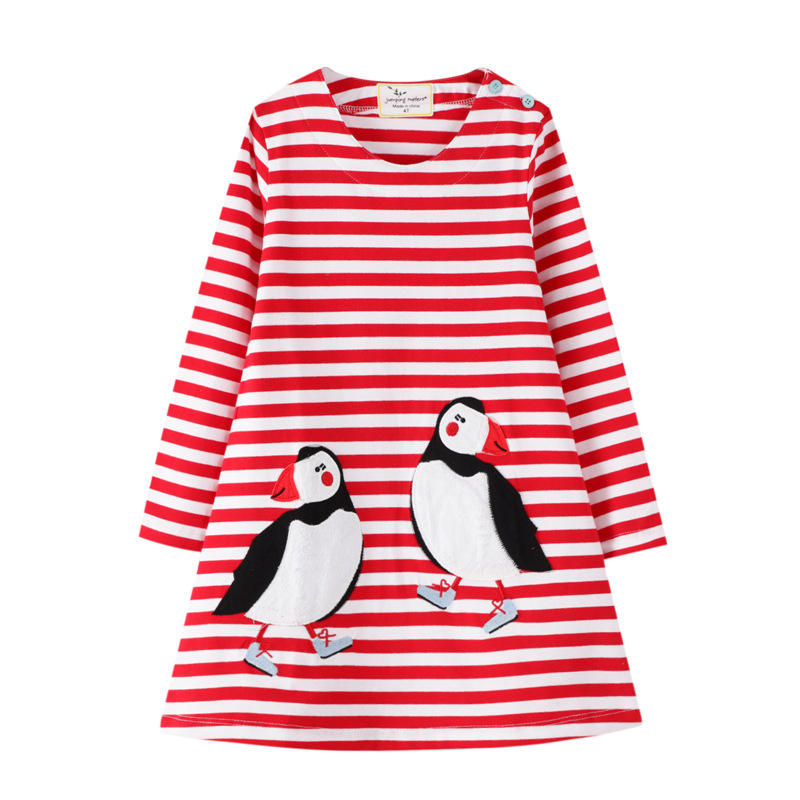 QY005 Navy A-line Fiream Cotton Longsleeve Casual Applique Cartoon Cute Winter Toddler Girls Dresses