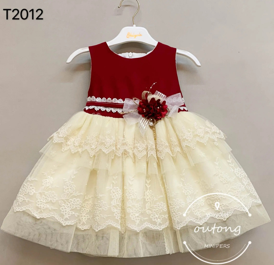 T2012 Outong Yoliyolei Cute Girls Tutu Sleeveless Lace and Mesh Flower Birthday Dress