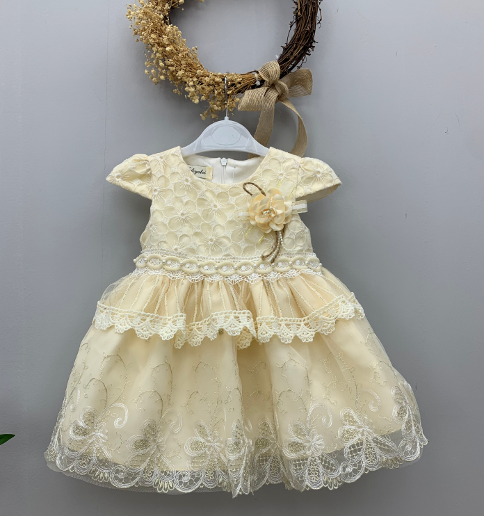 T2232 Yoliyolei Outong Toddler Girl Baby Child Two-Piece Top And Down Sleeves Printed Flower Mesh Dress