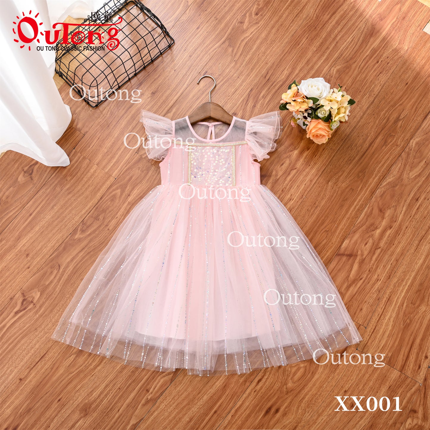 XX001 Summer Lovely Baby Kids Flower Printed Dress for Casual Sleeveless Birthday Party Dress