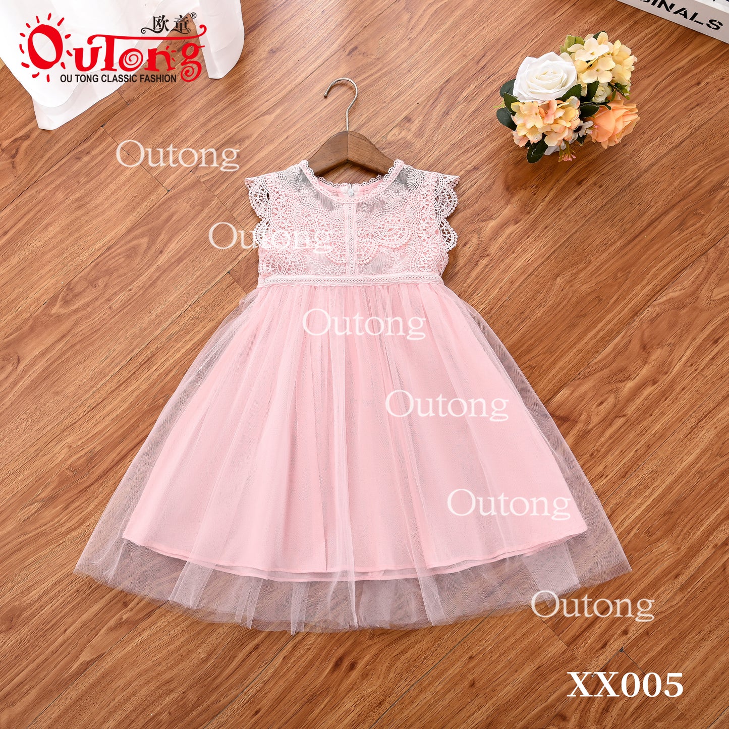 XX005 Yoliyolei Outong Girls Dress Long Princess Dress Flower Girl Wedding Cake Dress Sweet Little Girl Puffy Dress