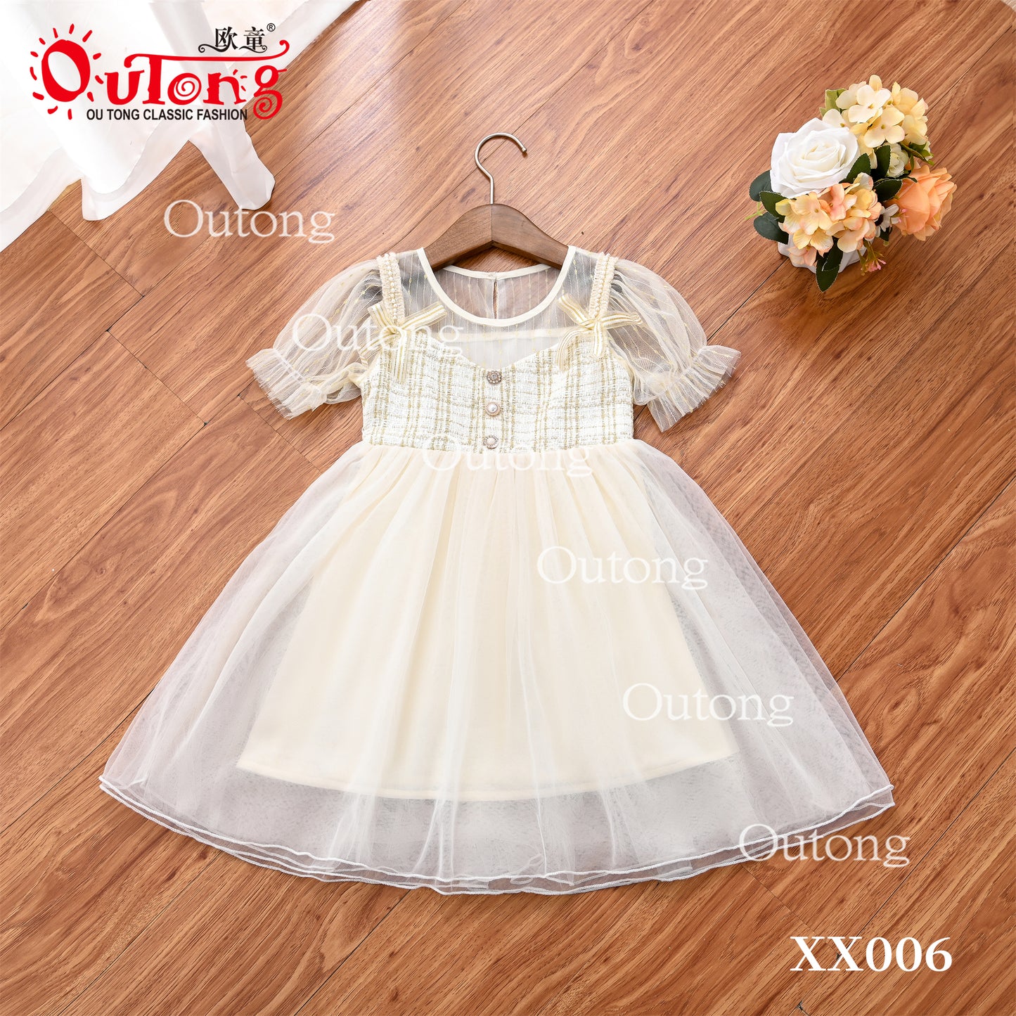 XX006 Yoliyolei Outong Girls Dress Long Princess Dress Flower Girl Wedding Cake Dress Sweet Little Girl Puffy Dress