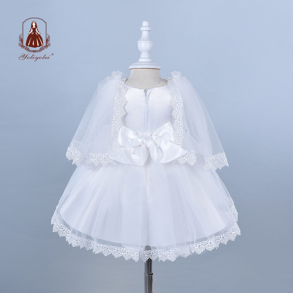 ZH14 Wholesale Baby Newborn Girls Baptism Dress Princess Party Dresses,With Cap Christening White Dress Baptism Outfit