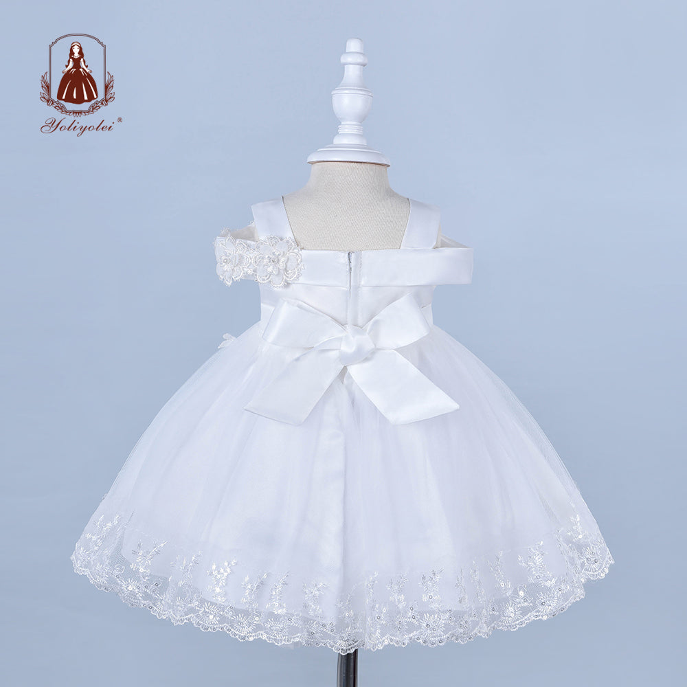 B4-593 Trending Design Infants Tulle Dresses Big Bow Birthday Theme Party Dress 1 Year Old Girl Stylish Baby Frocks