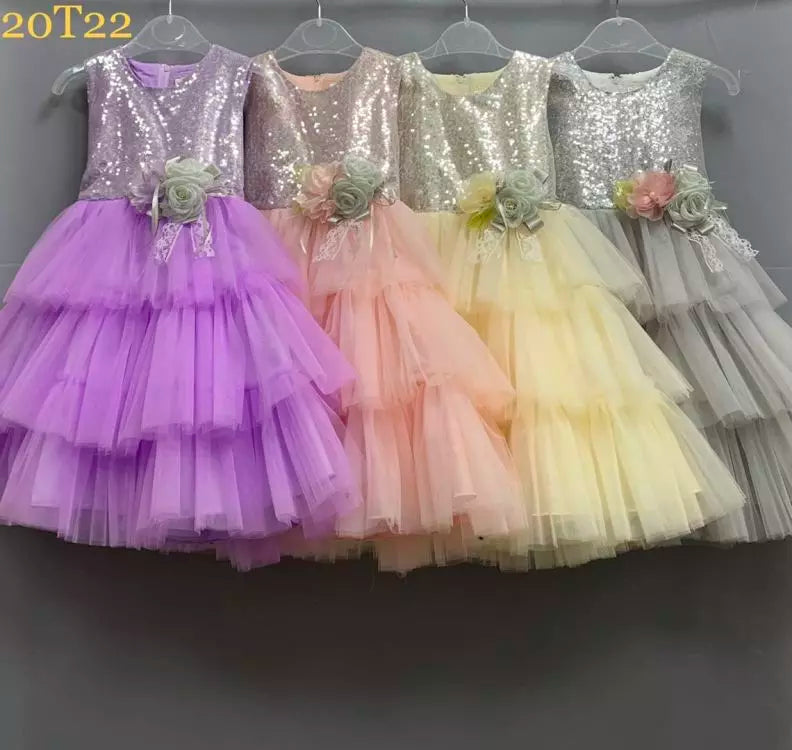 20T50 Princess Sweet Sleeveless Crew Neck Cake Smash Layered Evening Party Baby Girl Dresses Bling Sequined Dresses Ball Gown Dress