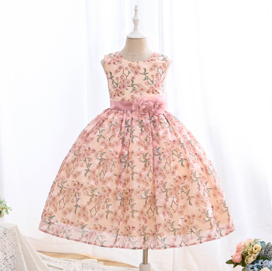 WA0140 Yoliyolei Summer Sleeveless Party Printed Flower Girl Kids Dress