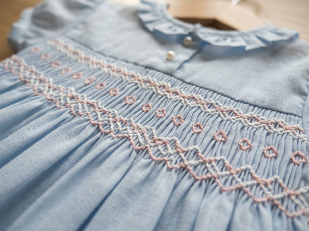 smocking embroidery detail baby clothing