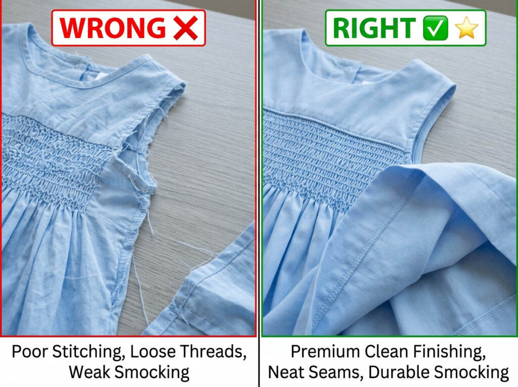 kids clothing quality comparison stitching detail