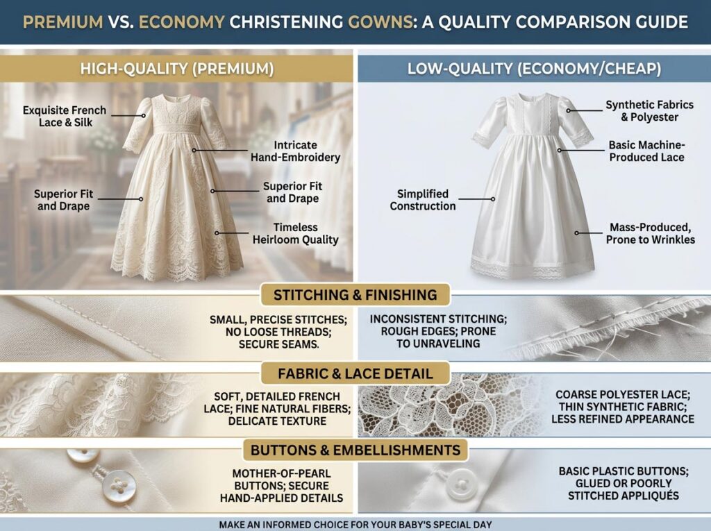 baptism clothing quality comparison premium vs cheap fabric