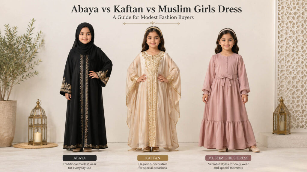 difference between abaya kaftan and muslim girls dresses for modest fashion buyers