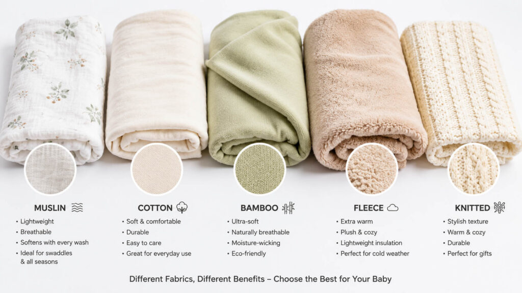 Comparison of muslin cotton bamboo fleece and knit baby blanket fabrics