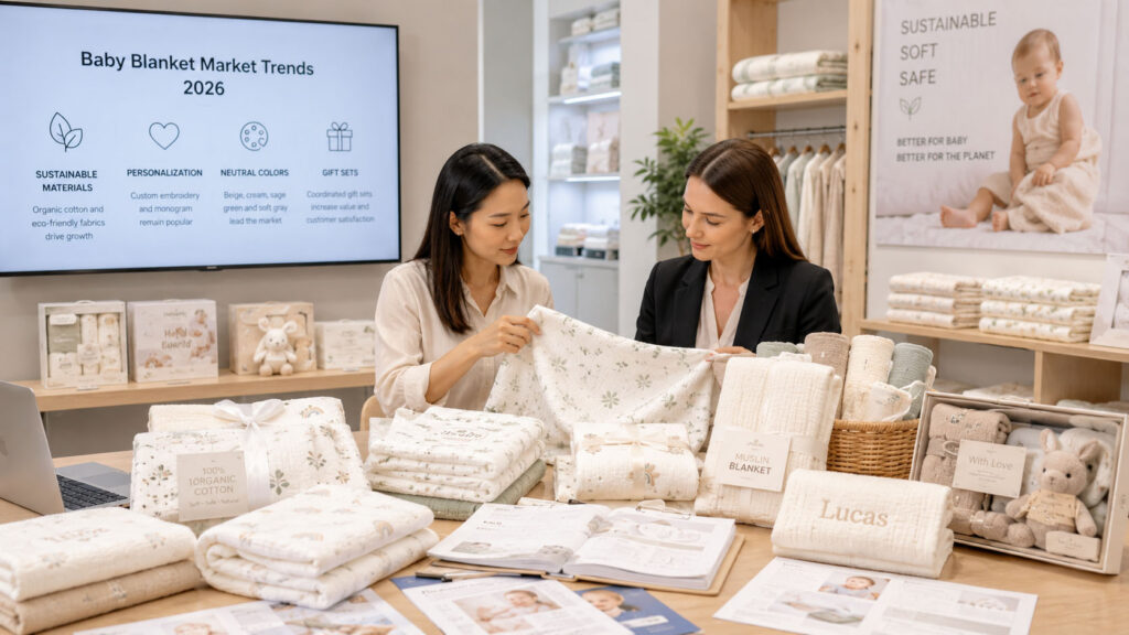 Wholesale baby blanket trends including muslin blankets and baby gift sets