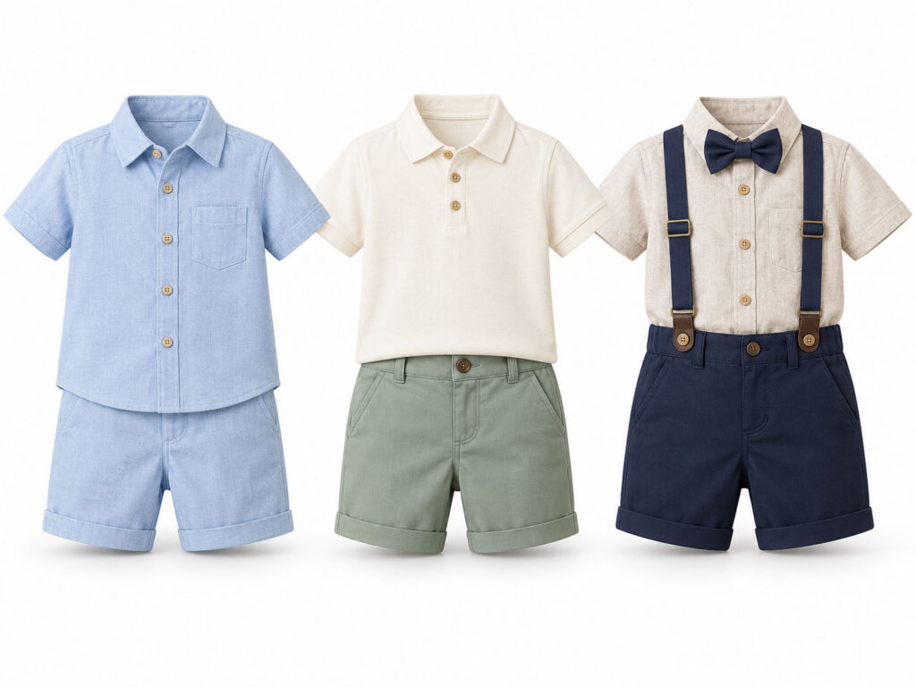 Boys’ shirts, polo tops and shorts sets for wholesale collections