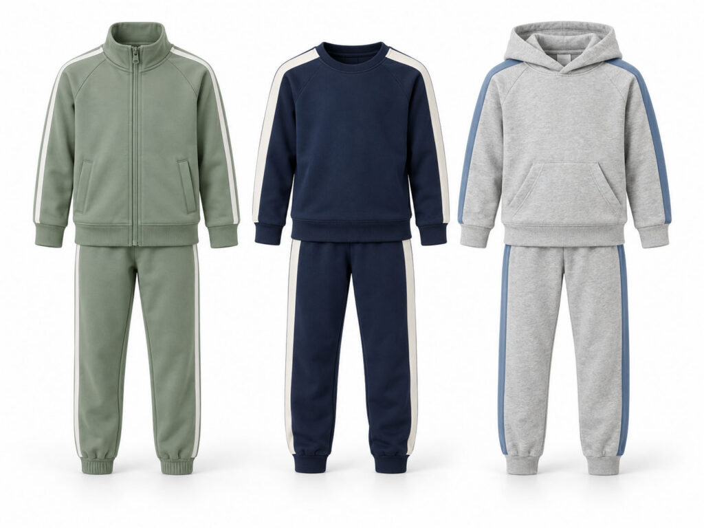 Boys’ color-block tracksuits and activewear sets for wholesale