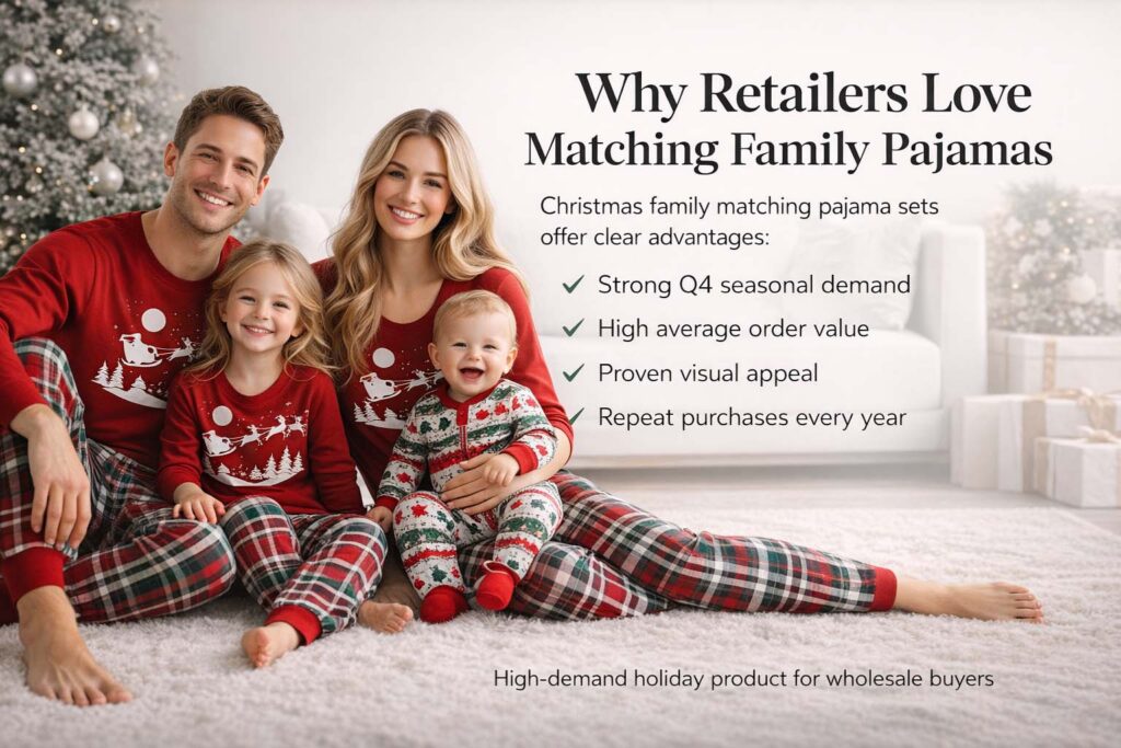 Christmas family matching pajamas benefits for retailers, high demand holiday sleepwear sets for wholesale buyers