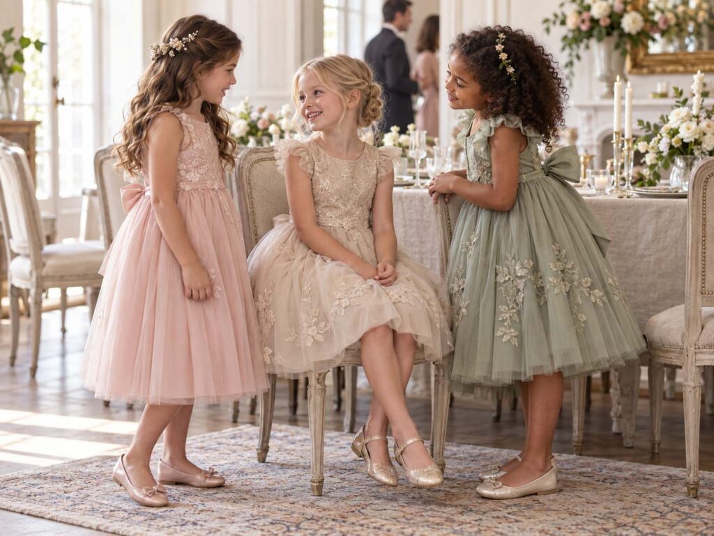 Coordinated occasion dresses for family gatherings and formal events.