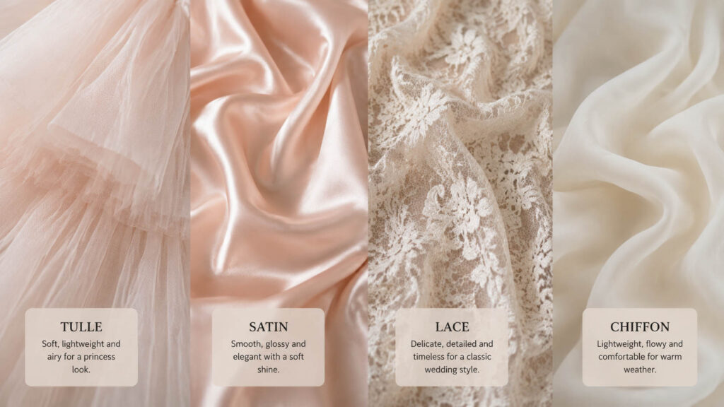 Comparison of tulle satin lace and chiffon fabrics for flower girl dresses