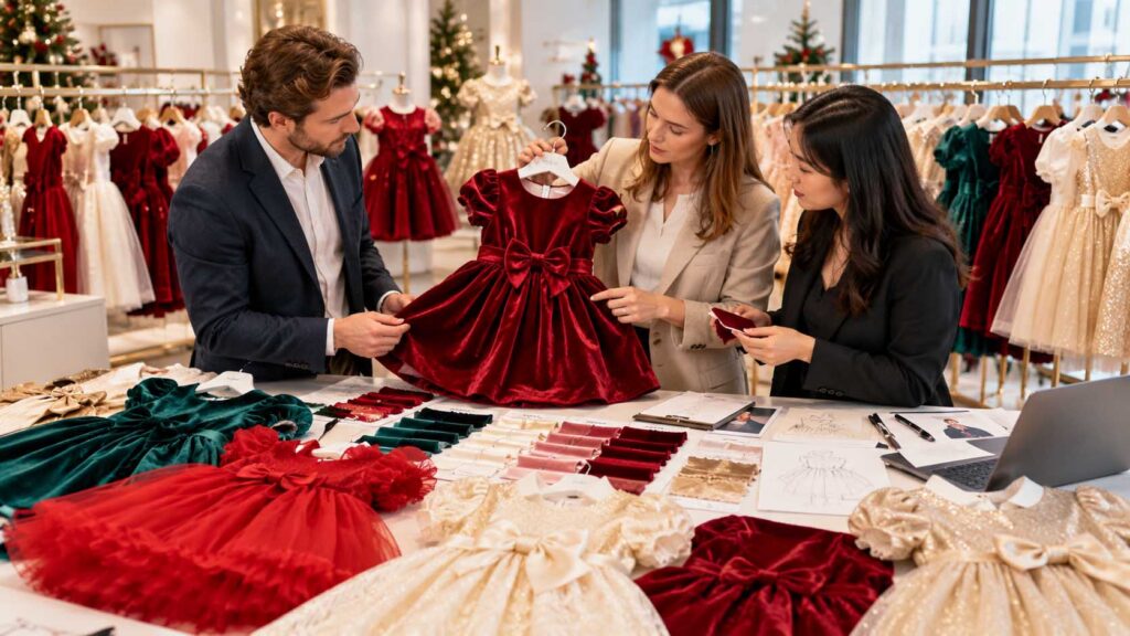 Girls Christmas dresses reviewed for a wholesale holiday clothing collection