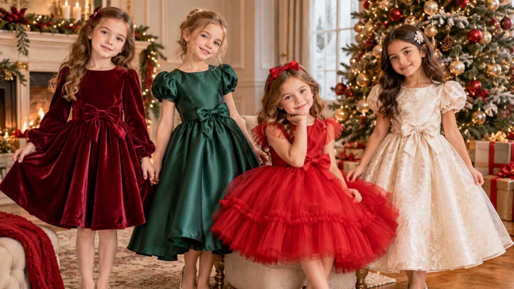 Girls Christmas dresses in velvet, satin and tulle for the holiday season