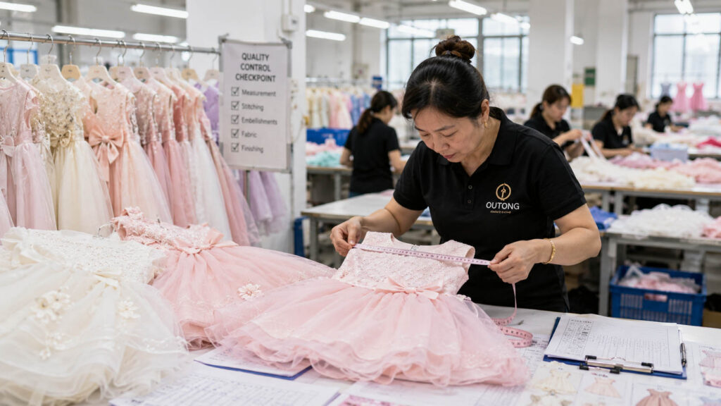 Quality inspection during girls' dress production