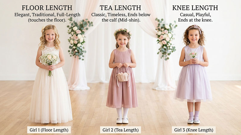 flower girl dress length guide floor length tea length knee length