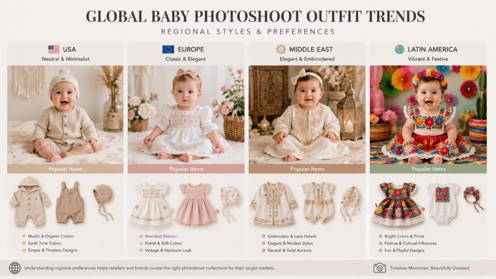 Baby photoshoot outfit trends across USA Europe Middle East and Latin America