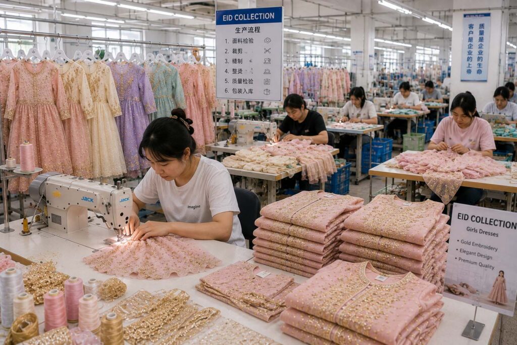 Muslim girls dress production line for Middle East Eid collections