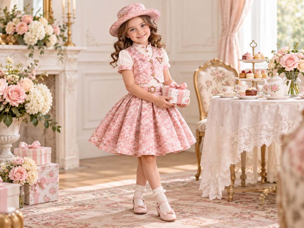 Coordinated tops, skirts and matching hats for parties and special occasions.