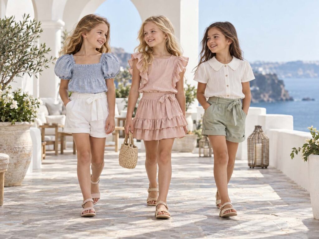 Lightweight girls’ sets for holidays and summer collections.