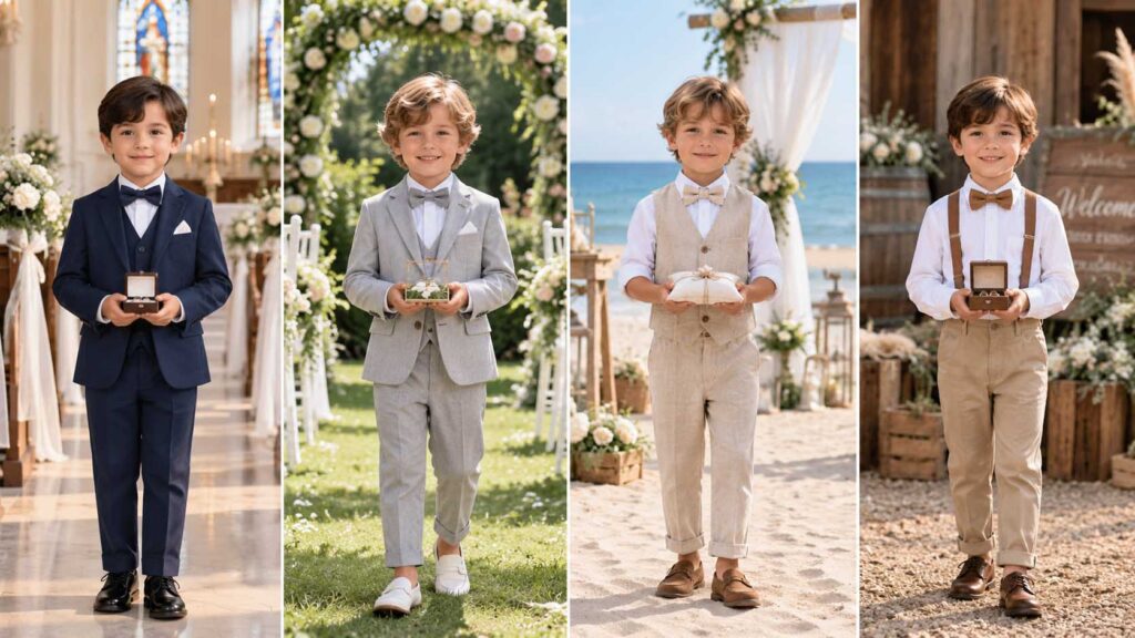 Ring bearer outfits for formal, garden, beach and rustic weddings