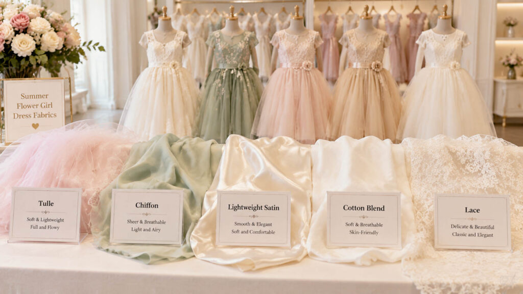 Comparison of lightweight fabrics used for summer flower girl dresses