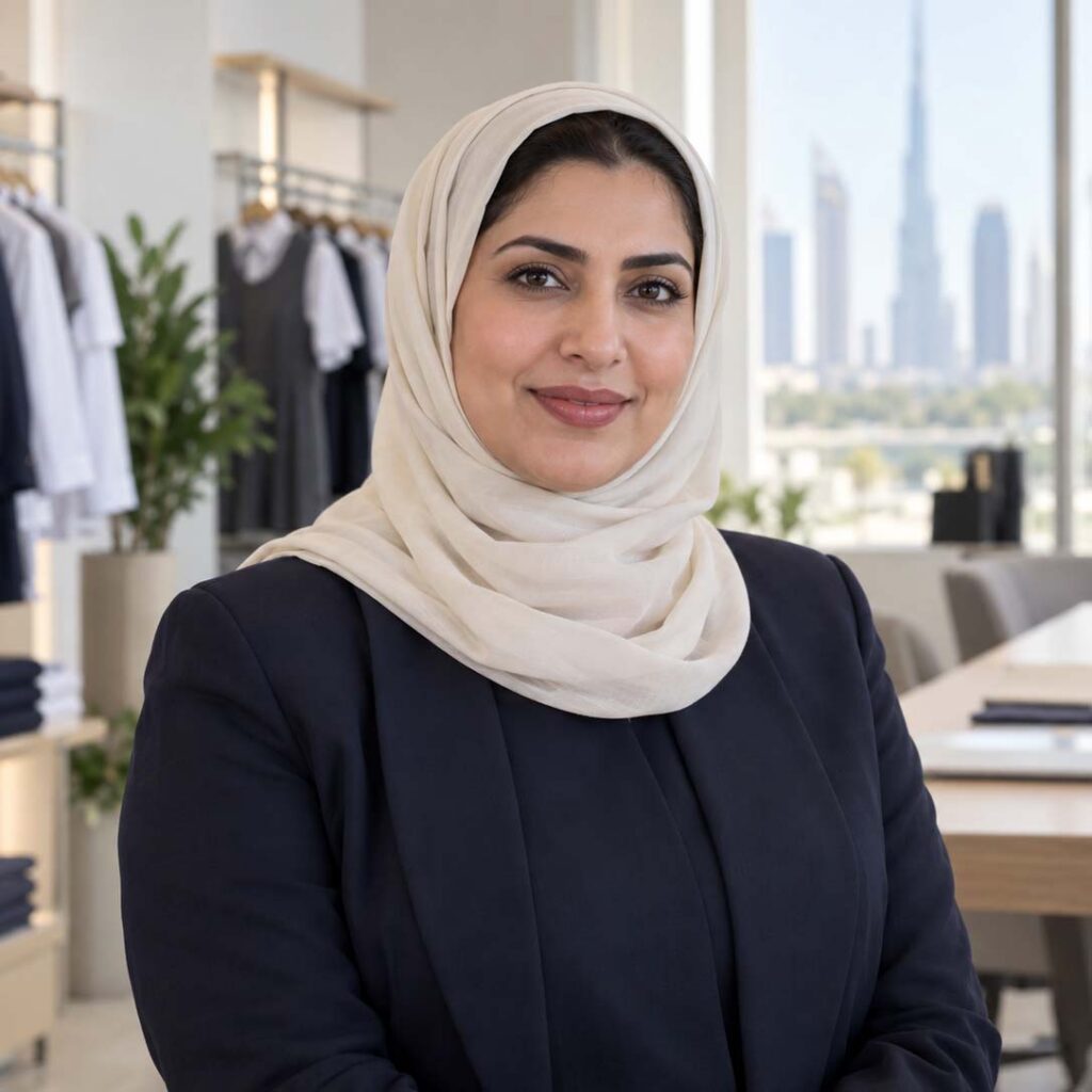 UAE education supplies wholesaler in a modern school uniform sourcing office.