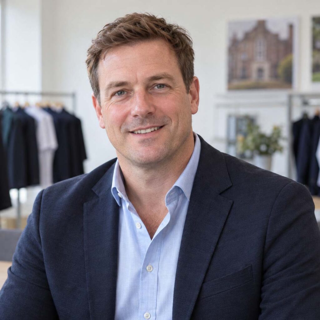 British school uniform distributor in a professional schoolwear showroom.