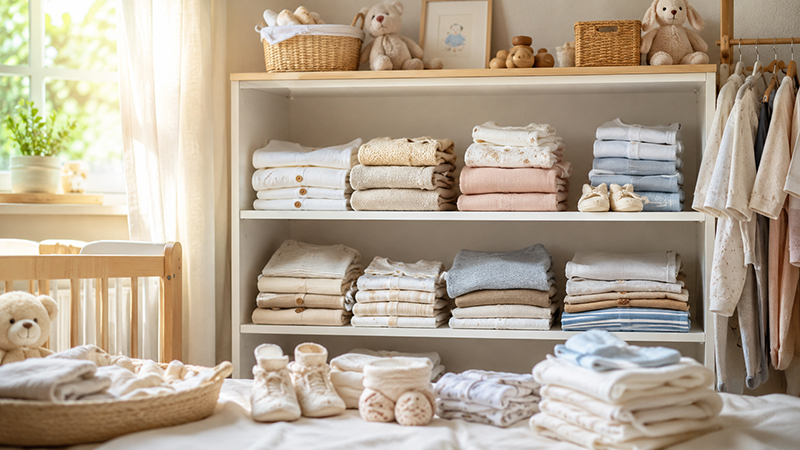 Parent changing a newborn baby's outfit during a daily care routine.
