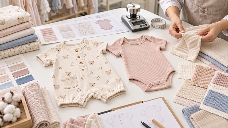 Cotton jersey, rib knit and soft fabrics for baby rompers and bodysuits
