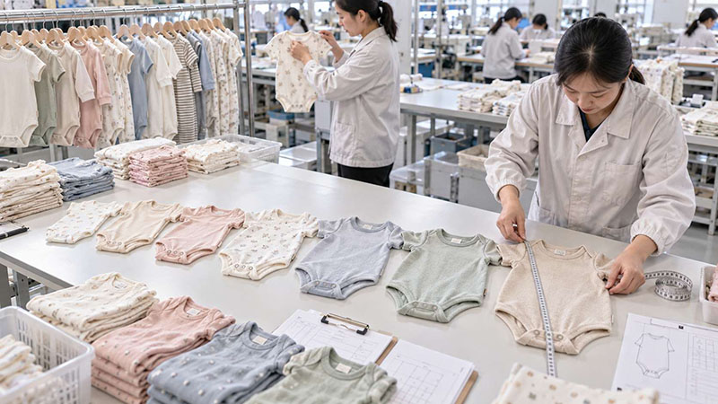 Baby romper size grading and measurement inspection for wholesale bulk production