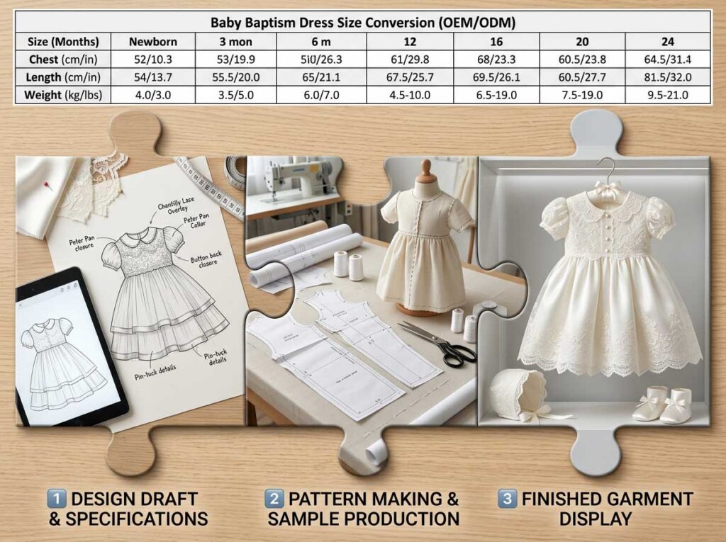 baptism clothing customization OEM ODM design sample production process
