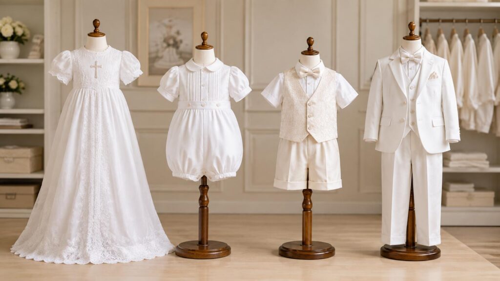 Traditional and modern boys' baptism outfit styles for different ages