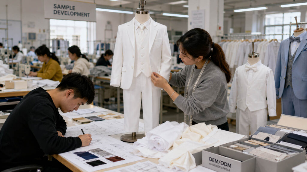 Children formal wear sample development for boys Communion suits