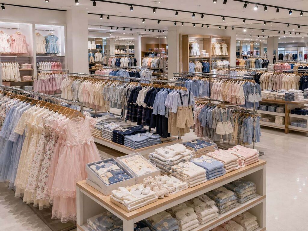 Bulk children's clothing assortment prepared for supermarket retail and volume purchasing programs