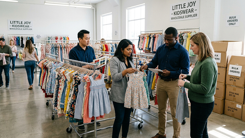 buyers selecting kids dresses