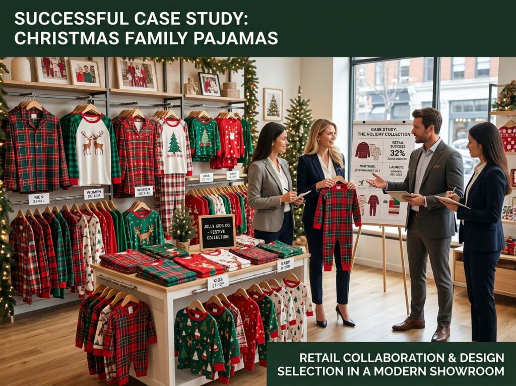 custom christmas family pajamas project for supermarket client