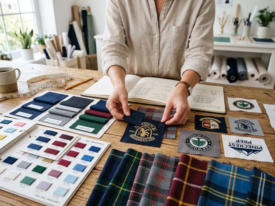 custom school uniform fabric and logo design options