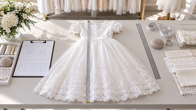 Shoulder-to-hem measurement of a First Communion dress for accurate dress length and sizing