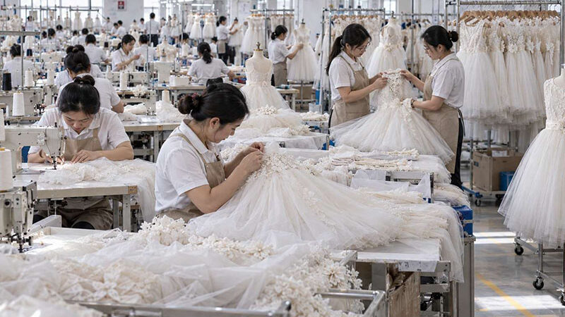 Flower girl dress manufacturer production line for bulk orders