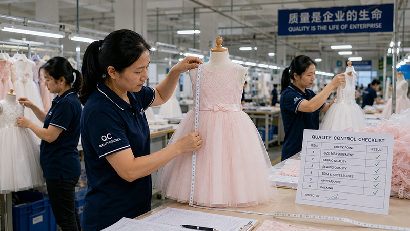 Factory quality control process for consistent flower girl dress sizing